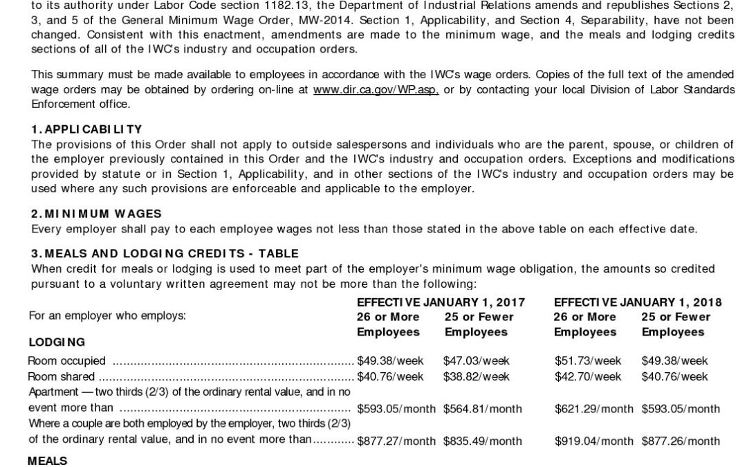 CA Minimum Wage poster Streamline Bookkeeping